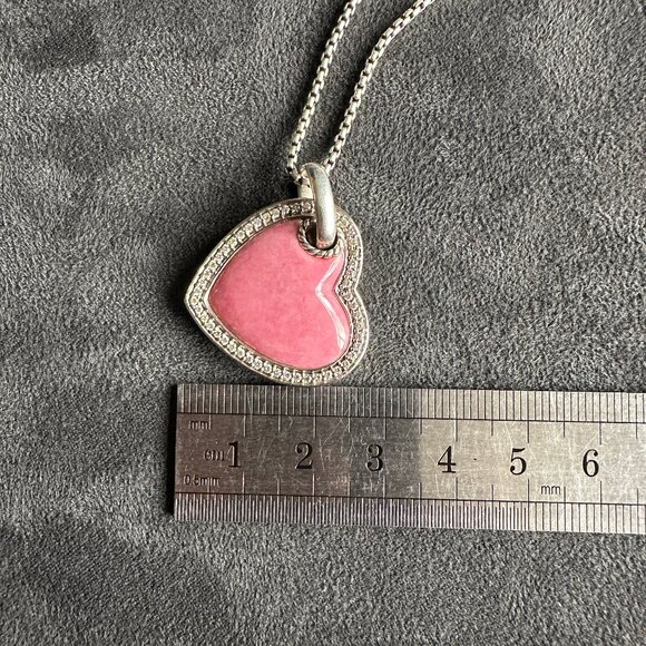 David Yurman Large Pink Heart Pendant Necklace w/ Rhodonite & White Diamonds 18" - Picture 13 of 16